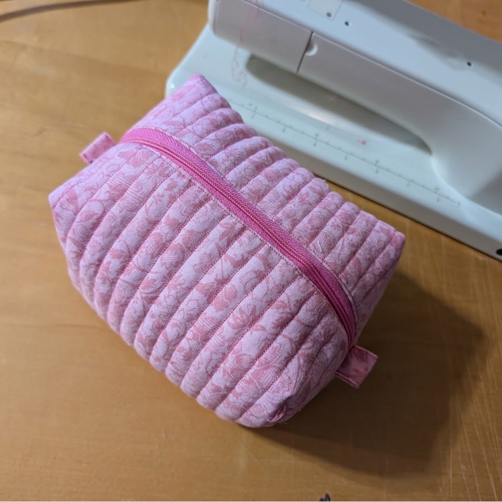 Quilted Pink Zipper Cosmetic Pouch